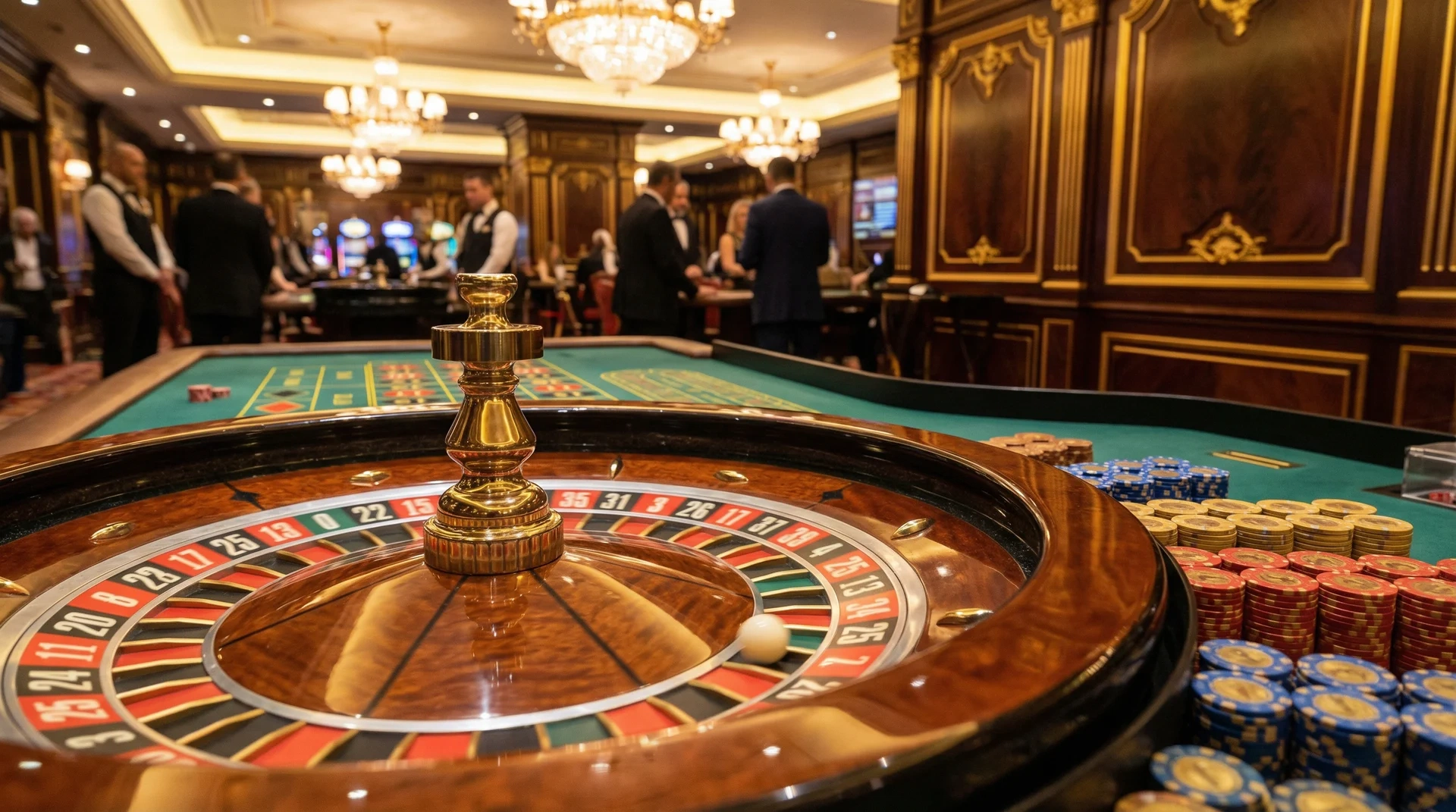 轮盘赌转盘旋转中小球即将落定的瞬间